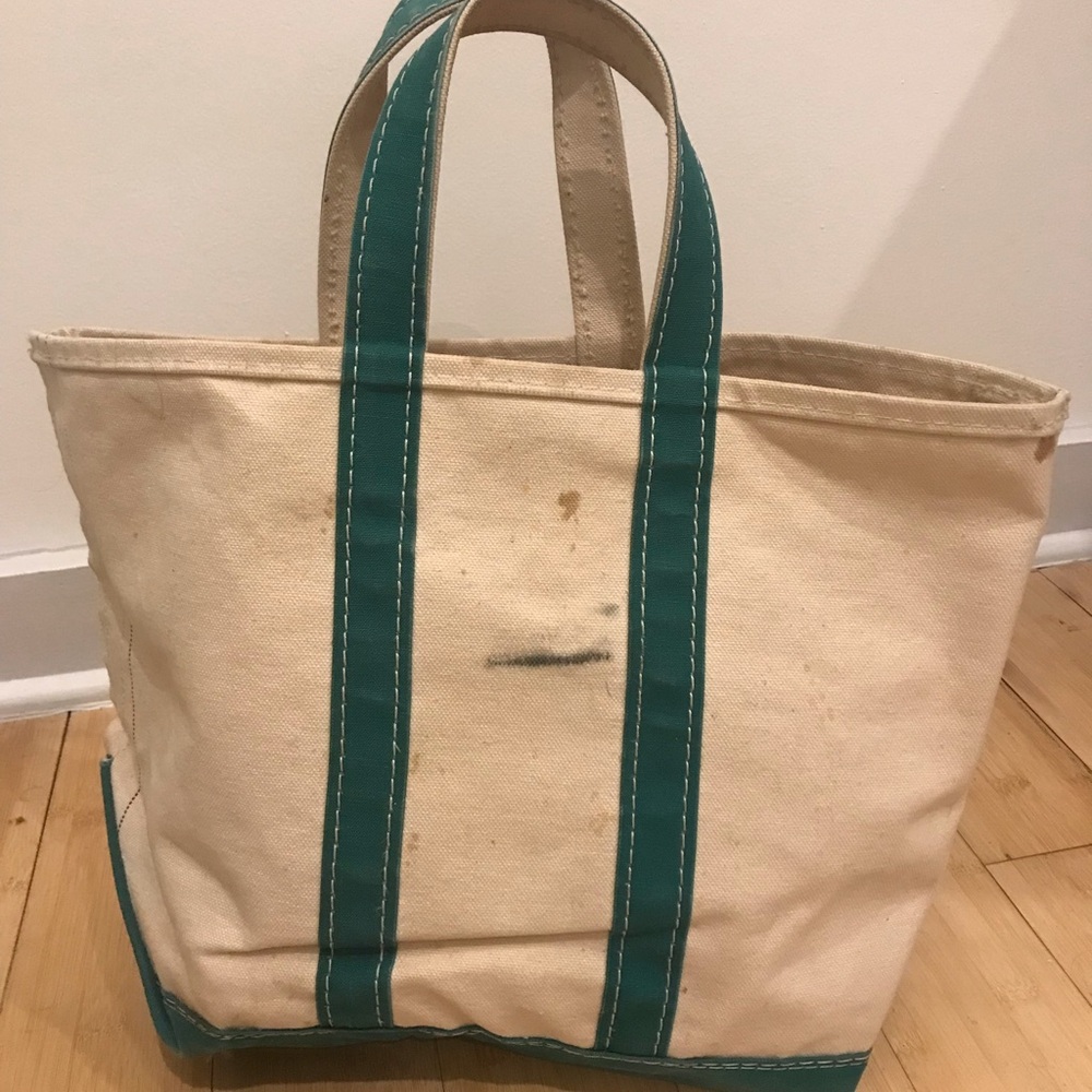 RARE Vintage LL Bean Tote Bag with Green Straps